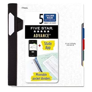 Five Star 5 Subject College Ruled Advance Notebook w Spiral Guard white NWT
